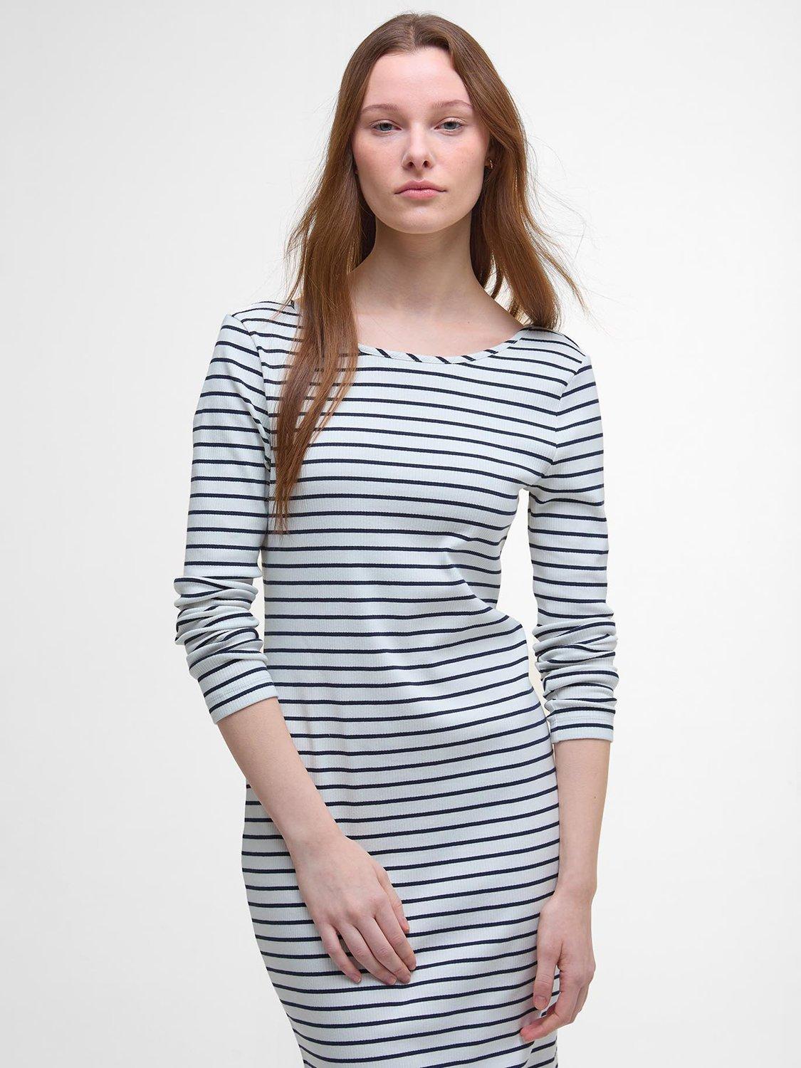 Product image 5 of 6, which shows Barbour Blake Striped Stretch Cotton Blend Midi Dress, Cloud/Black, 10