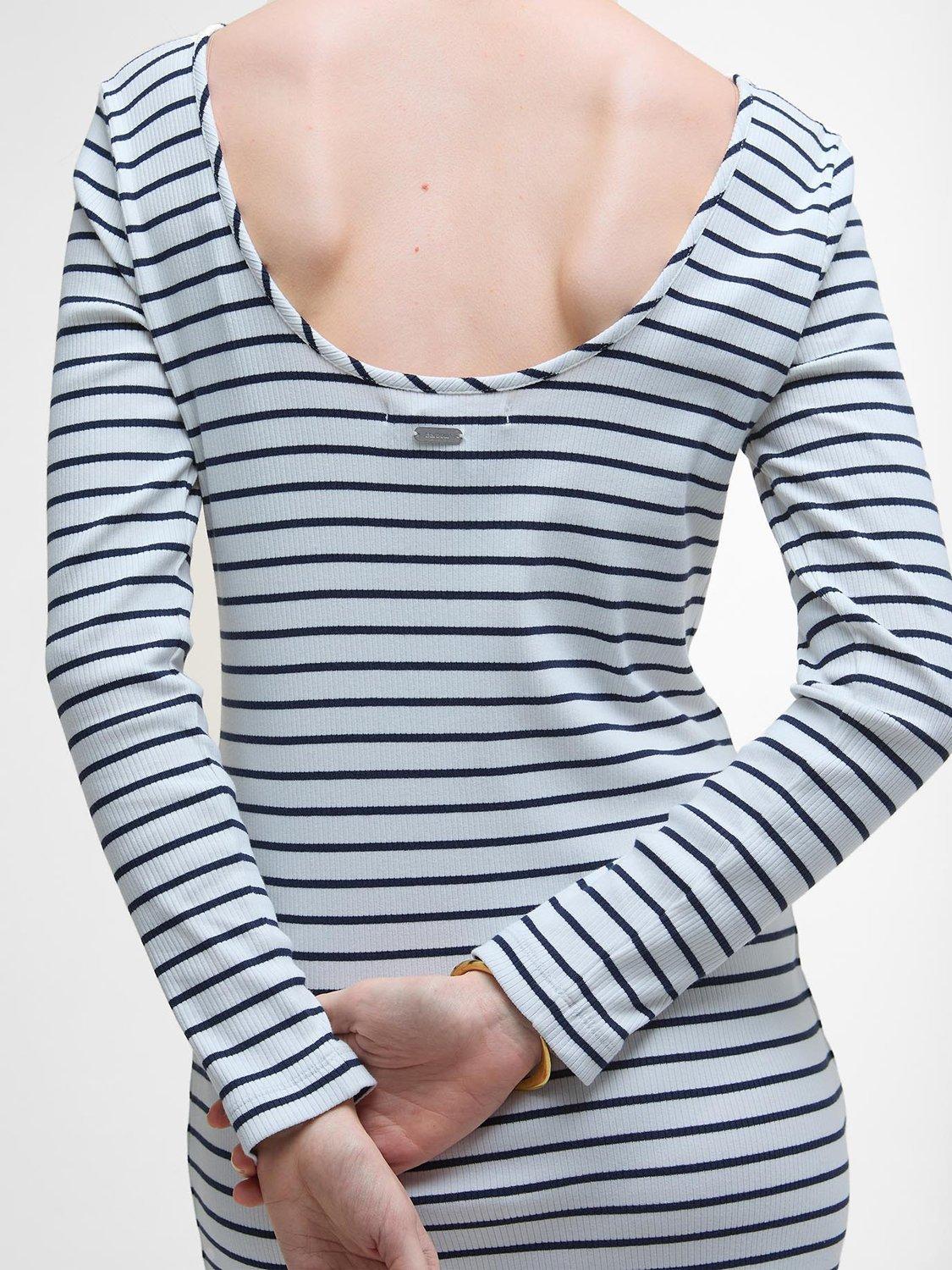 Product image 6 of 6, which shows Barbour Blake Striped Stretch Cotton Blend Midi Dress, Cloud/Black, 10
