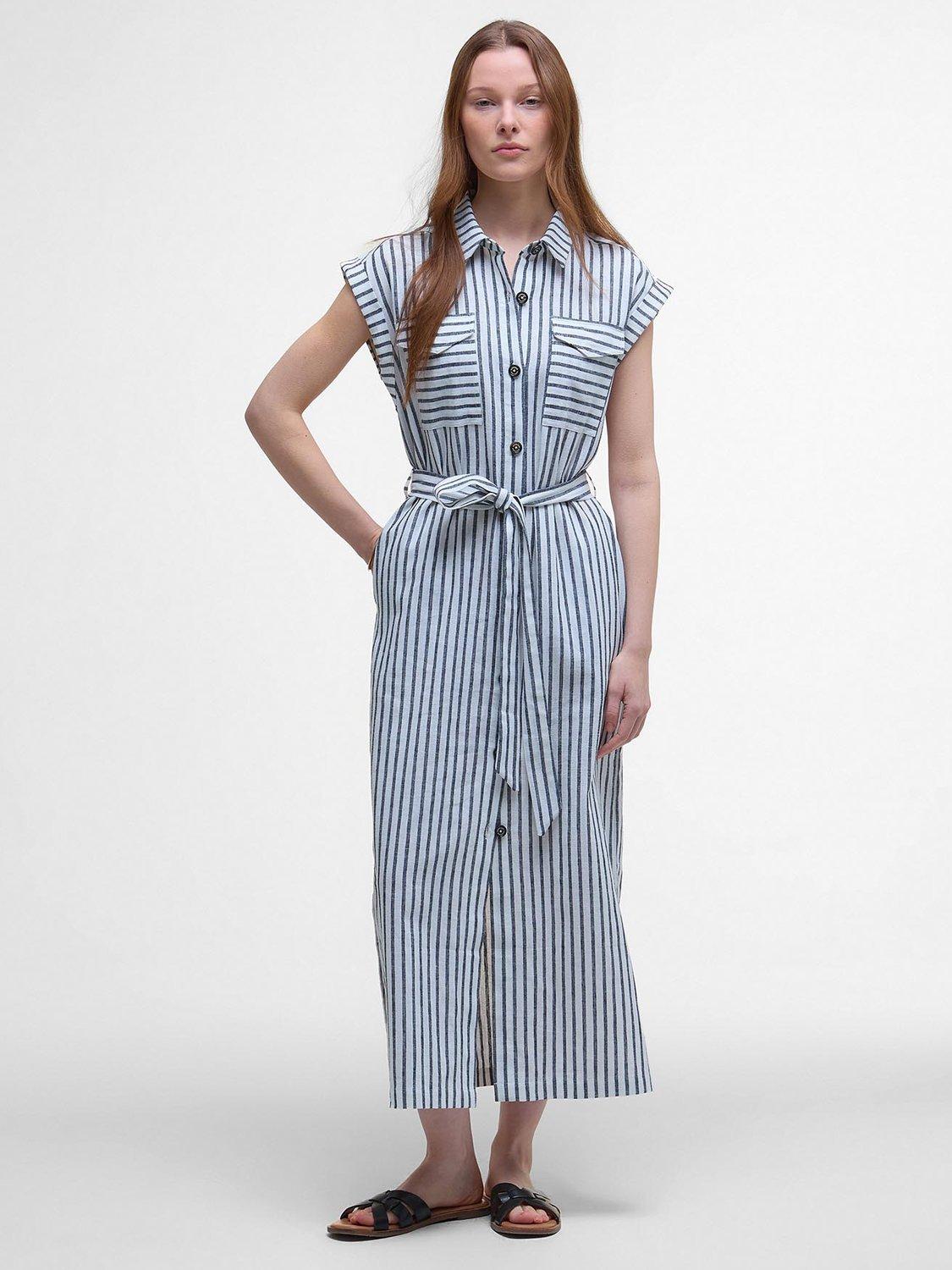 Product image 3 of 6, which shows Barbour Abby Striped Mixed Blend Midi Dress, Navy/White, 8