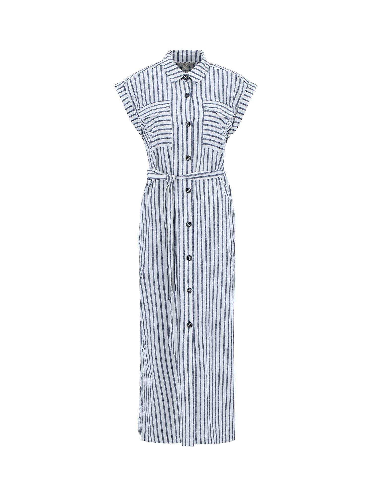 Product image 4 of 6, which shows Barbour Abby Striped Mixed Blend Midi Dress, Navy/White, 8