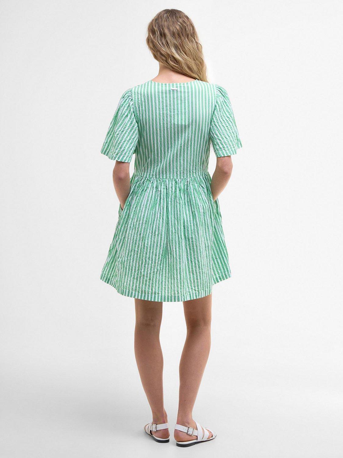 Product image 2 of 8, which shows Barbour Daison Striped Cotton Mini Dress, Kelly Green/Multi, 10