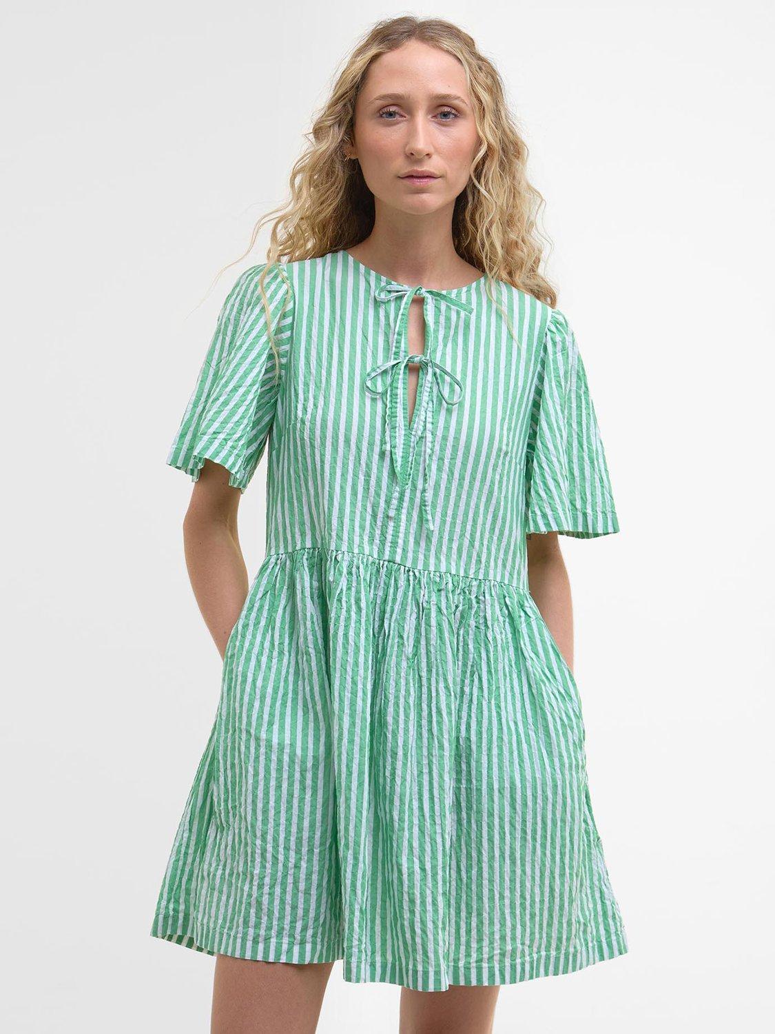 Product image 5 of 8, which shows Barbour Daison Striped Cotton Mini Dress, Kelly Green/Multi, 10