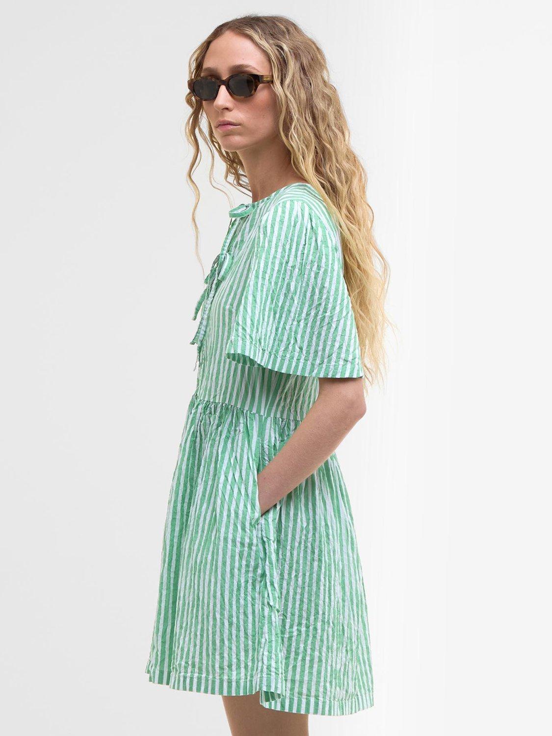 Product image 6 of 8, which shows Barbour Daison Striped Cotton Mini Dress, Kelly Green/Multi, 10