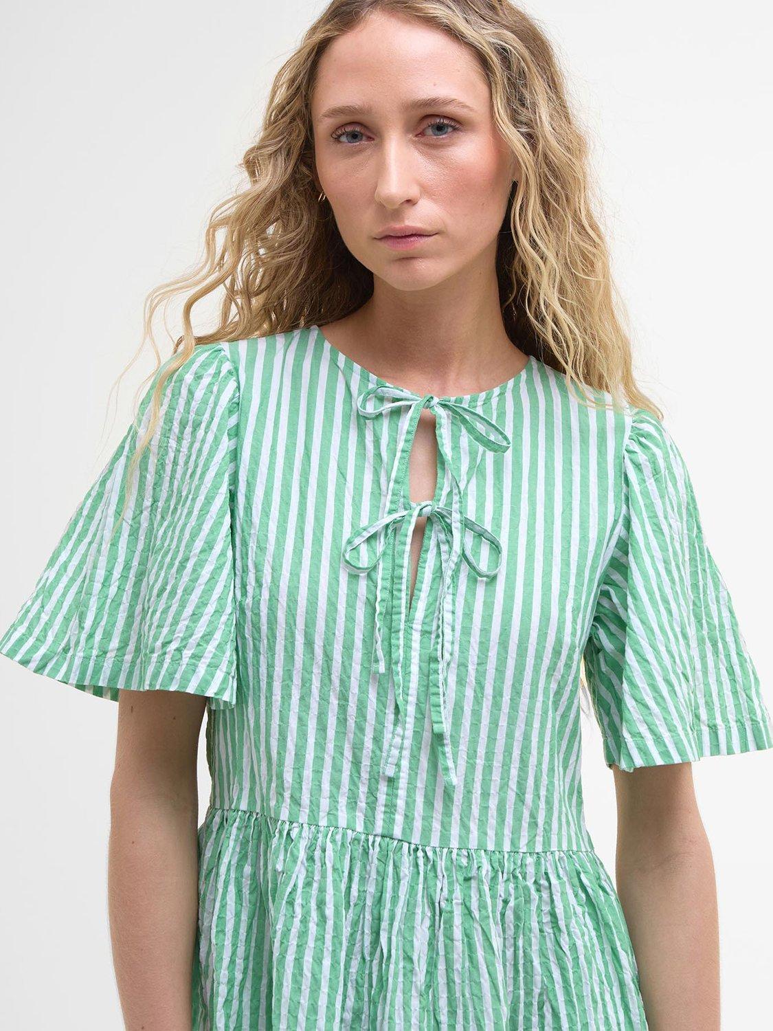 Product image 7 of 8, which shows Barbour Daison Striped Cotton Mini Dress, Kelly Green/Multi, 10