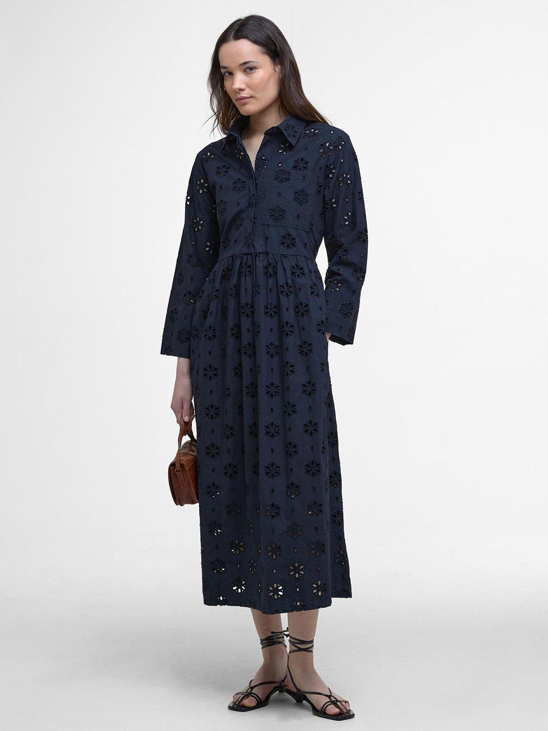 Barbour Melissa Broderie Anglaise Midi Dress, Navy