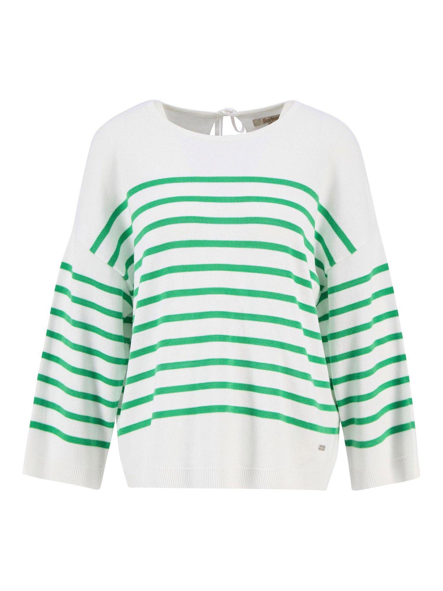 Product image 4 of 7, which shows Barbour Kayleigh Pima Cotton Knitted Crew Neck Jumper, Cloud/Kelly Green, 10