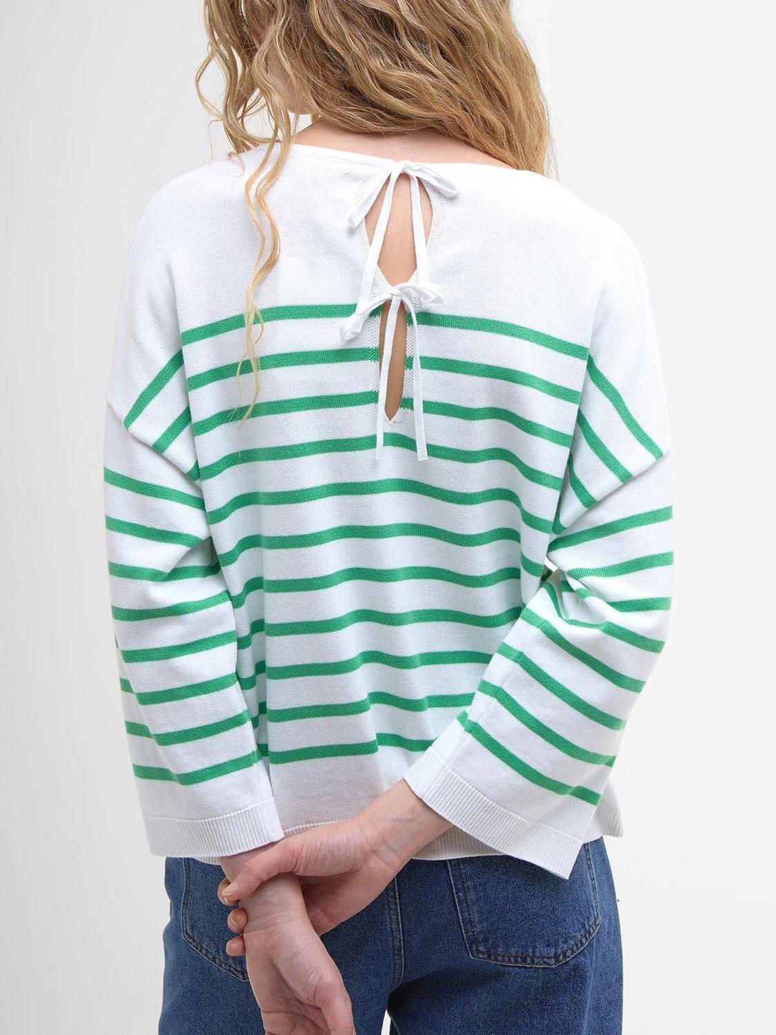 Product image 6 of 7, which shows Barbour Kayleigh Pima Cotton Knitted Crew Neck Jumper, Cloud/Kelly Green, 10