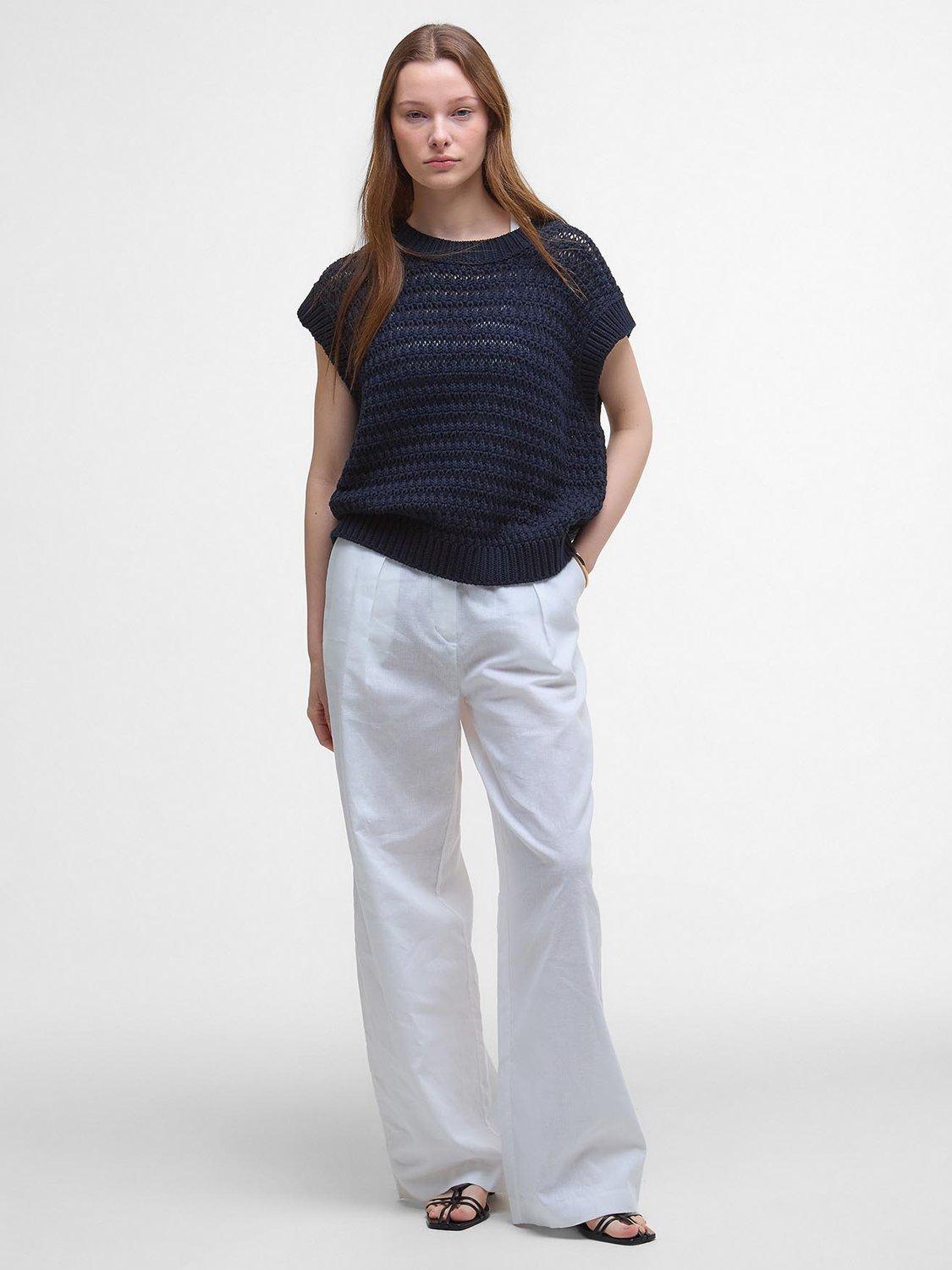 Product image 3 of 6, which shows Barbour Melanie Open Crochet Knit Cotton Sweater Vest, Navy, 10