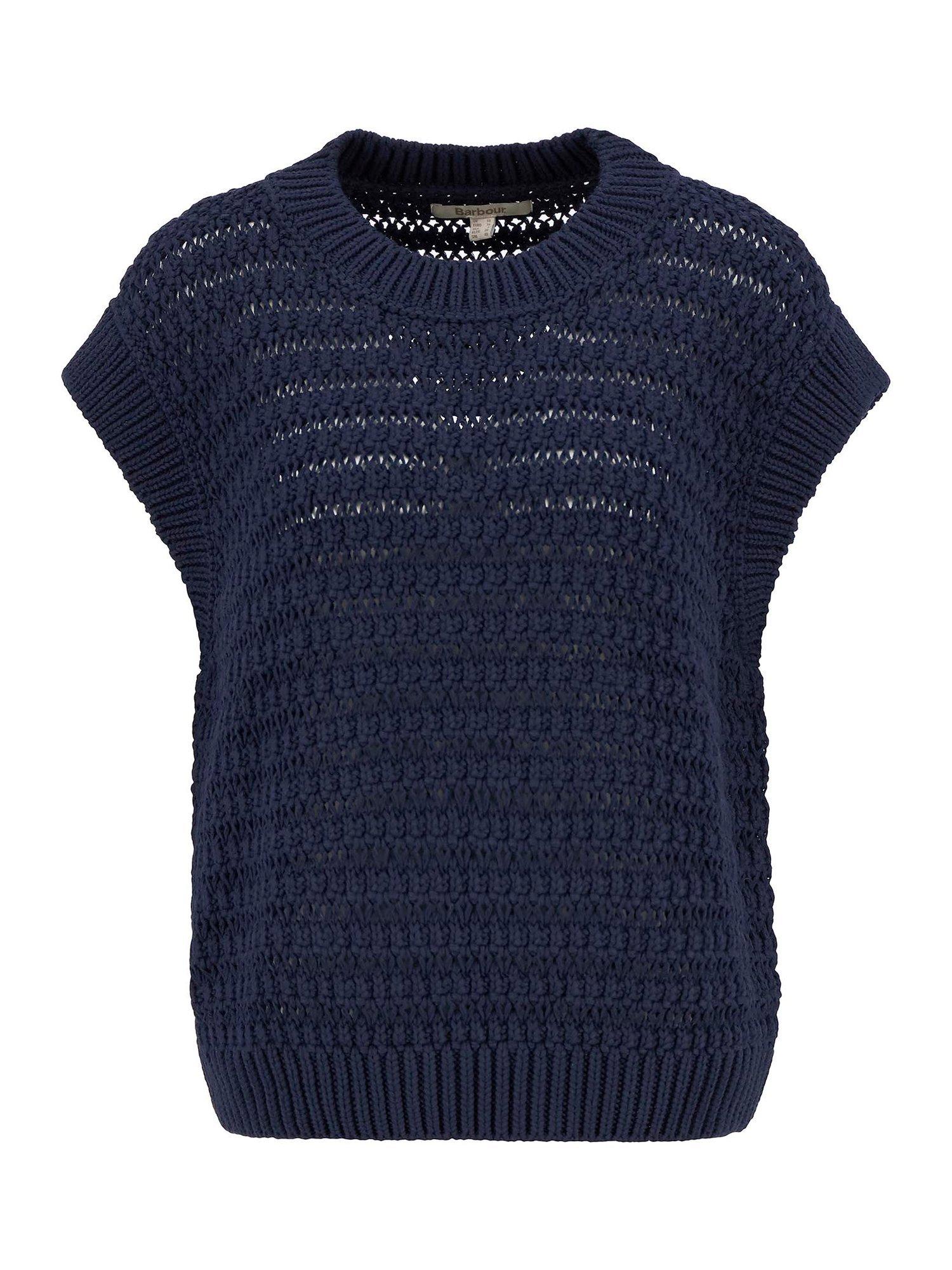 Product image 4 of 6, which shows Barbour Melanie Open Crochet Knit Cotton Sweater Vest, Navy, 10