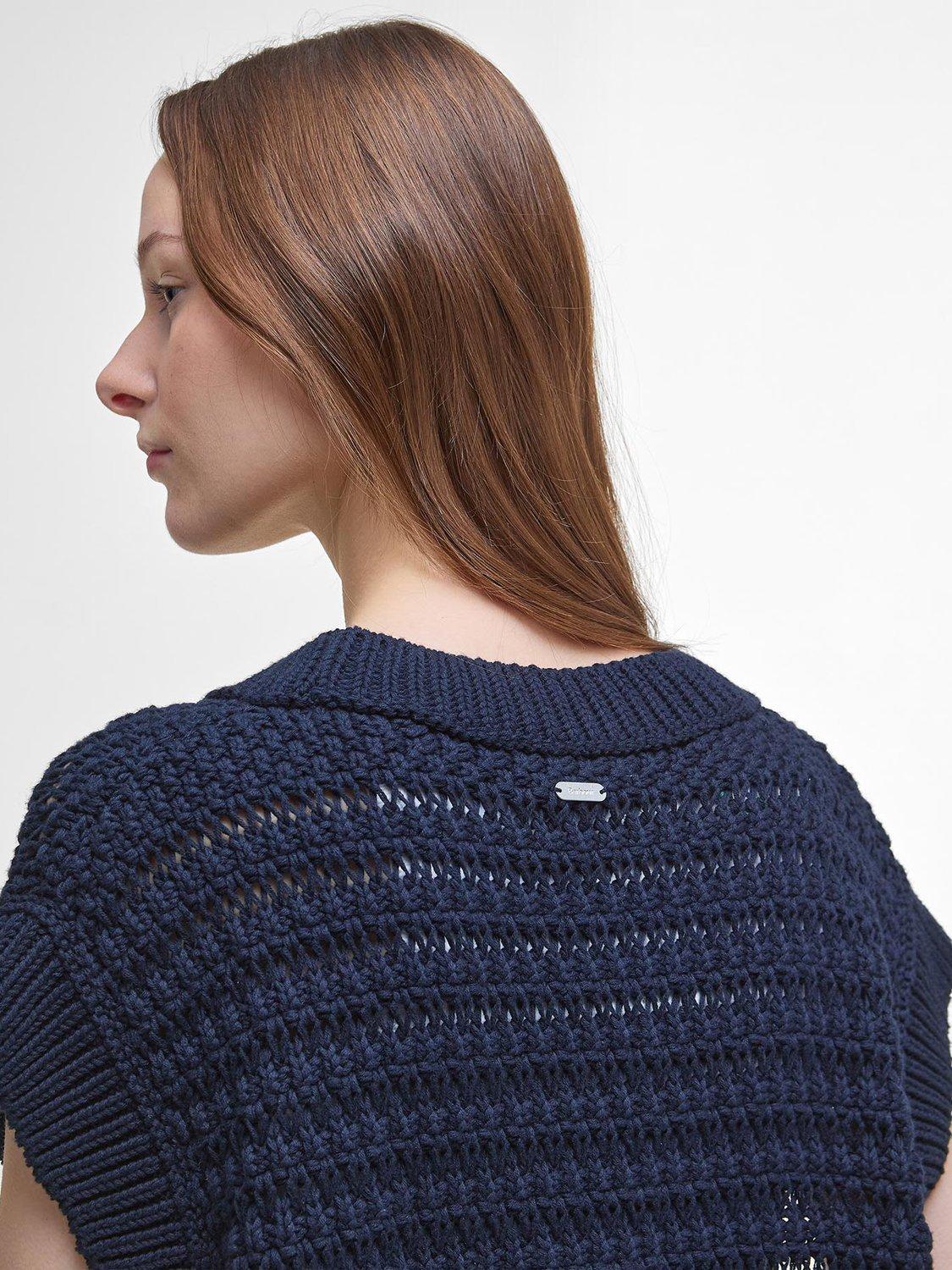 Product image 6 of 6, which shows Barbour Melanie Open Crochet Knit Cotton Sweater Vest, Navy, 10