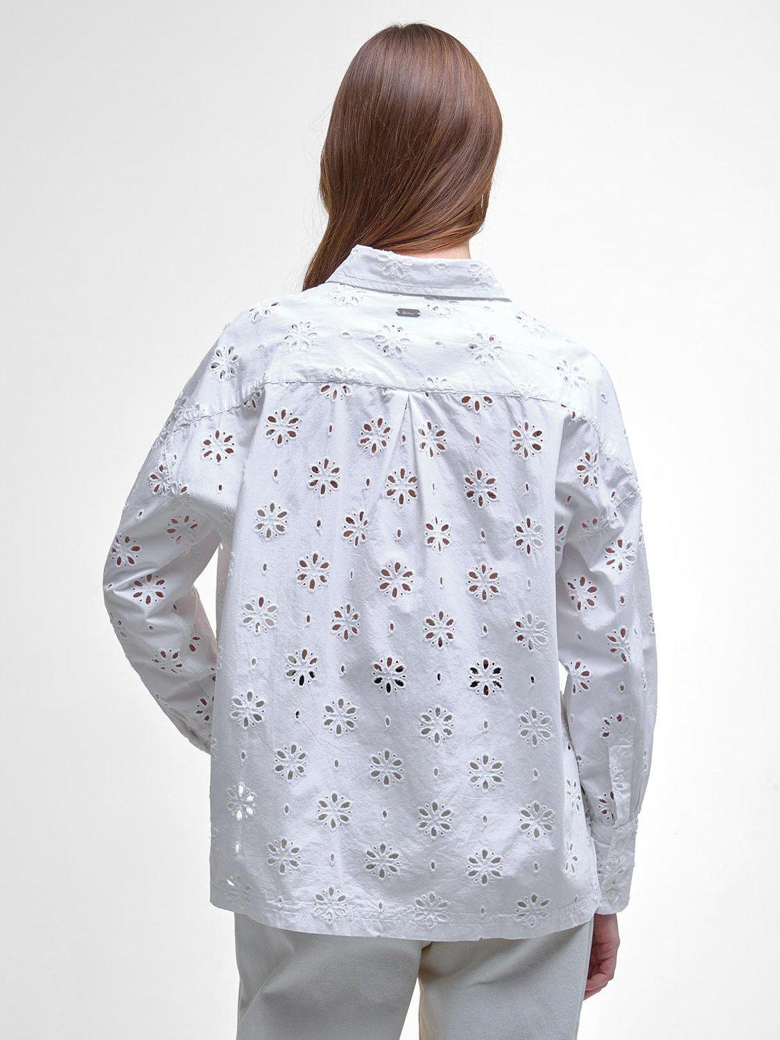 Product image 2 of 7, which shows Barbour Melissa Classic Collared Broderie Cotton Blend Shirt, White, 12