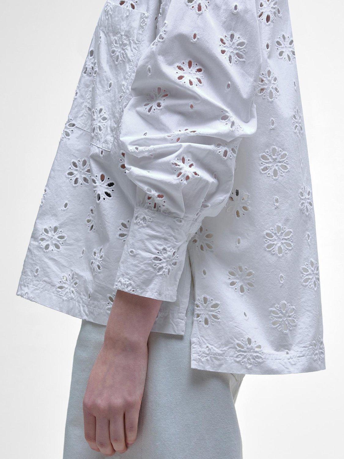 Product image 6 of 7, which shows Barbour Melissa Classic Collared Broderie Cotton Blend Shirt, White, 12