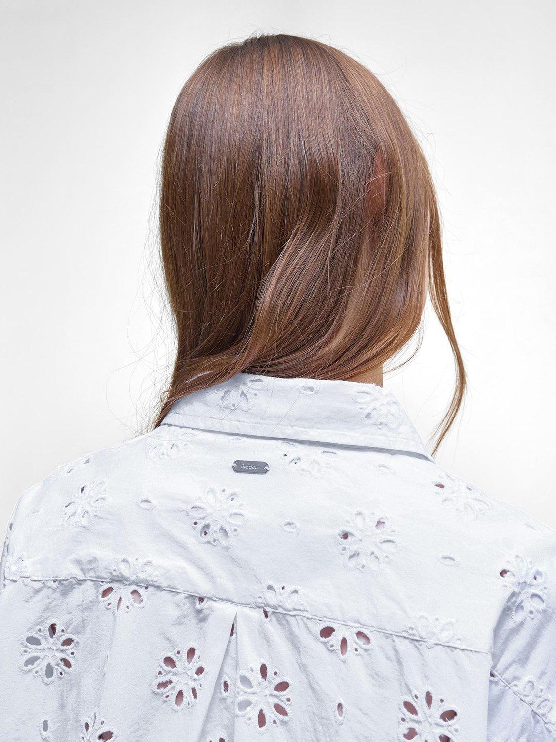 Product image 7 of 7, which shows Barbour Melissa Classic Collared Broderie Cotton Blend Shirt, White, 12