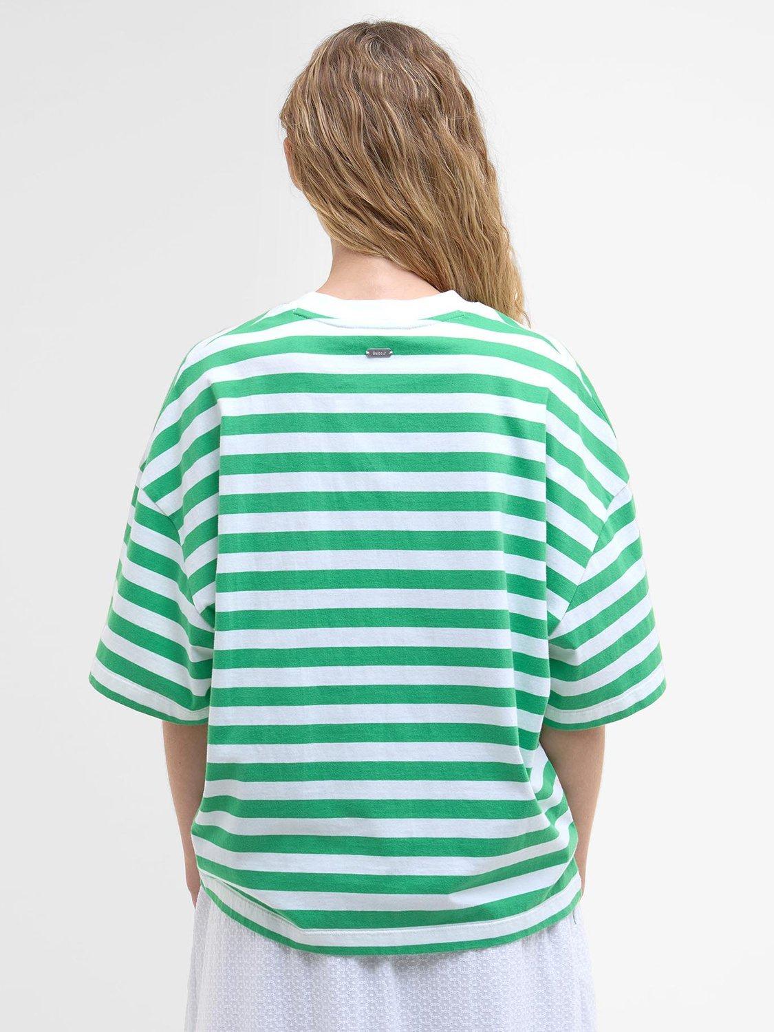 Product image 2 of 6, which shows Barbour Abby Striped Cotton Oversized  T-Shirt, White/Kelly Green, 10