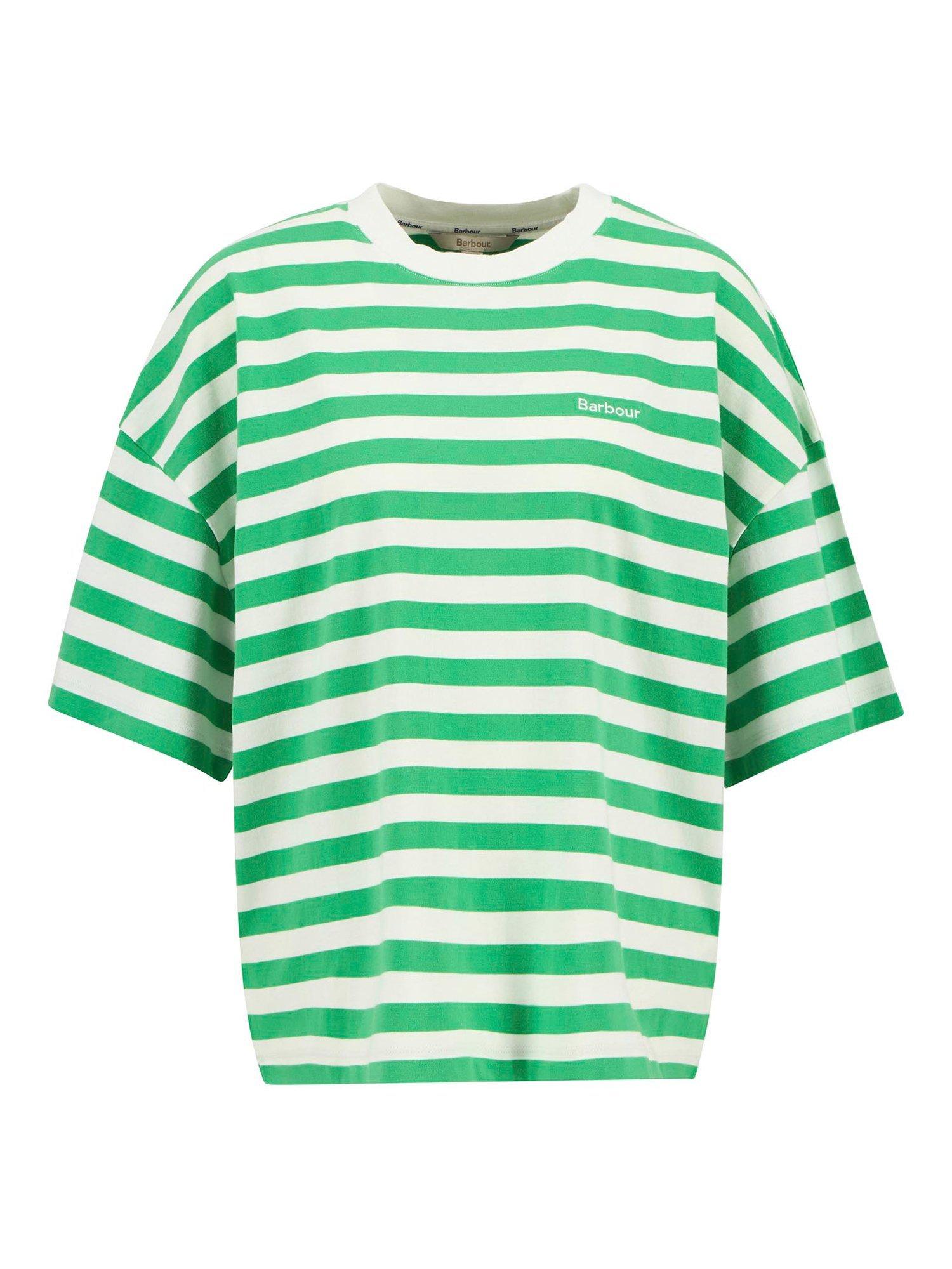 Product image 4 of 6, which shows Barbour Abby Striped Cotton Oversized  T-Shirt, White/Kelly Green, 10