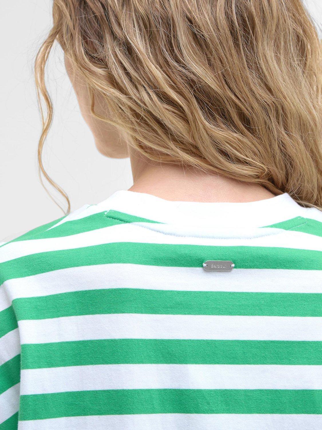 Product image 6 of 6, which shows Barbour Abby Striped Cotton Oversized  T-Shirt, White/Kelly Green, 10