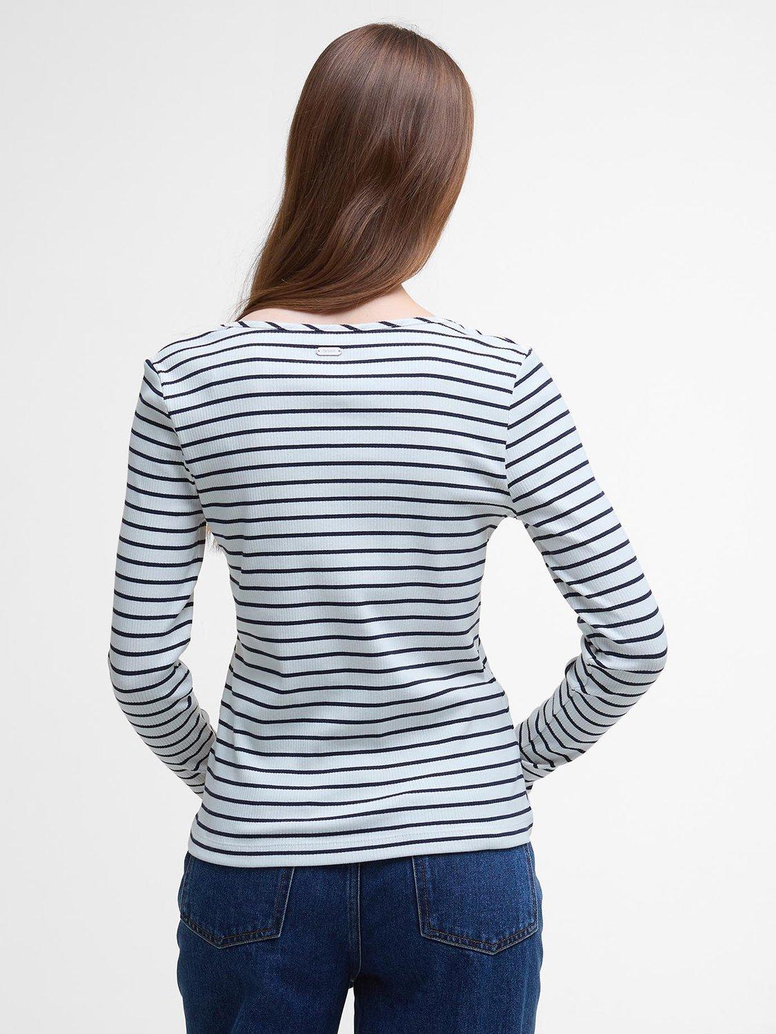 Product image 2 of 6, which shows Barbour Blake Striped Long-Sleeved Cotton Blend Shirt, Cloud/Black, 10