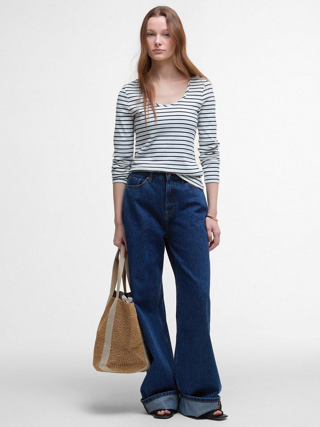 Product image 3 of 6, which shows Barbour Blake Striped Long-Sleeved Cotton Blend Shirt, Cloud/Black, 10