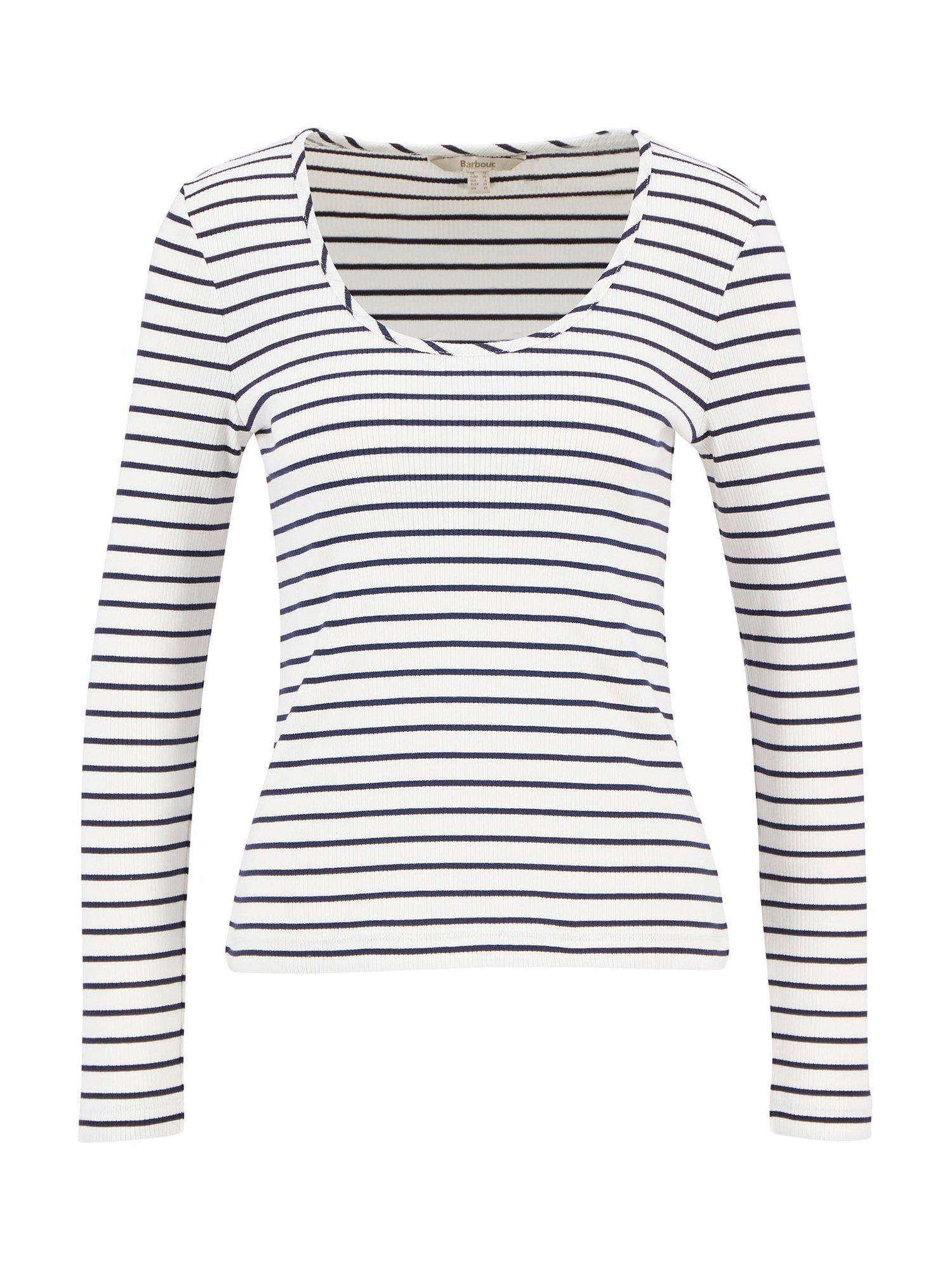 Product image 4 of 6, which shows Barbour Blake Striped Long-Sleeved Cotton Blend Shirt, Cloud/Black, 10