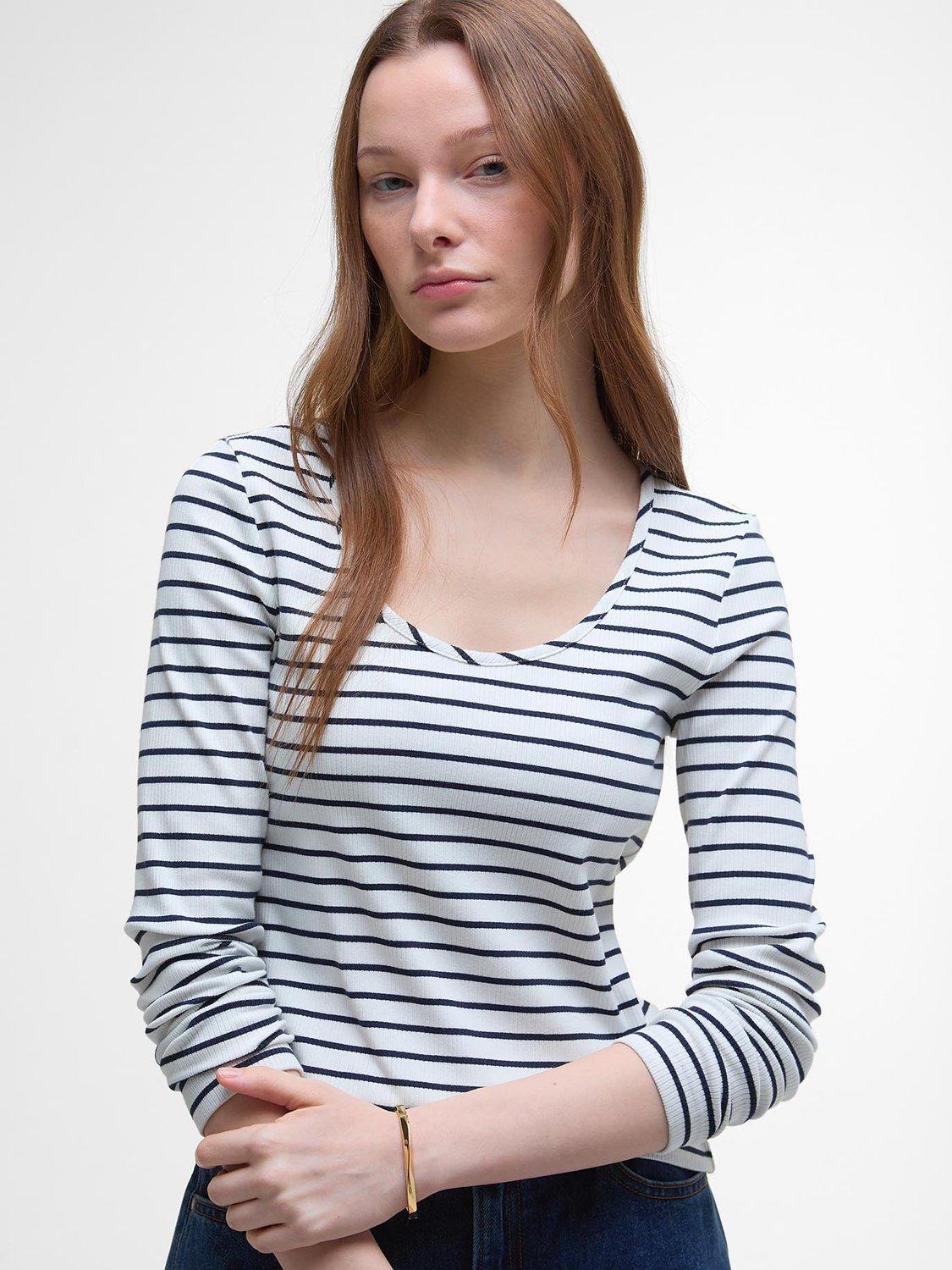 Product image 5 of 6, which shows Barbour Blake Striped Long-Sleeved Cotton Blend Shirt, Cloud/Black, 10