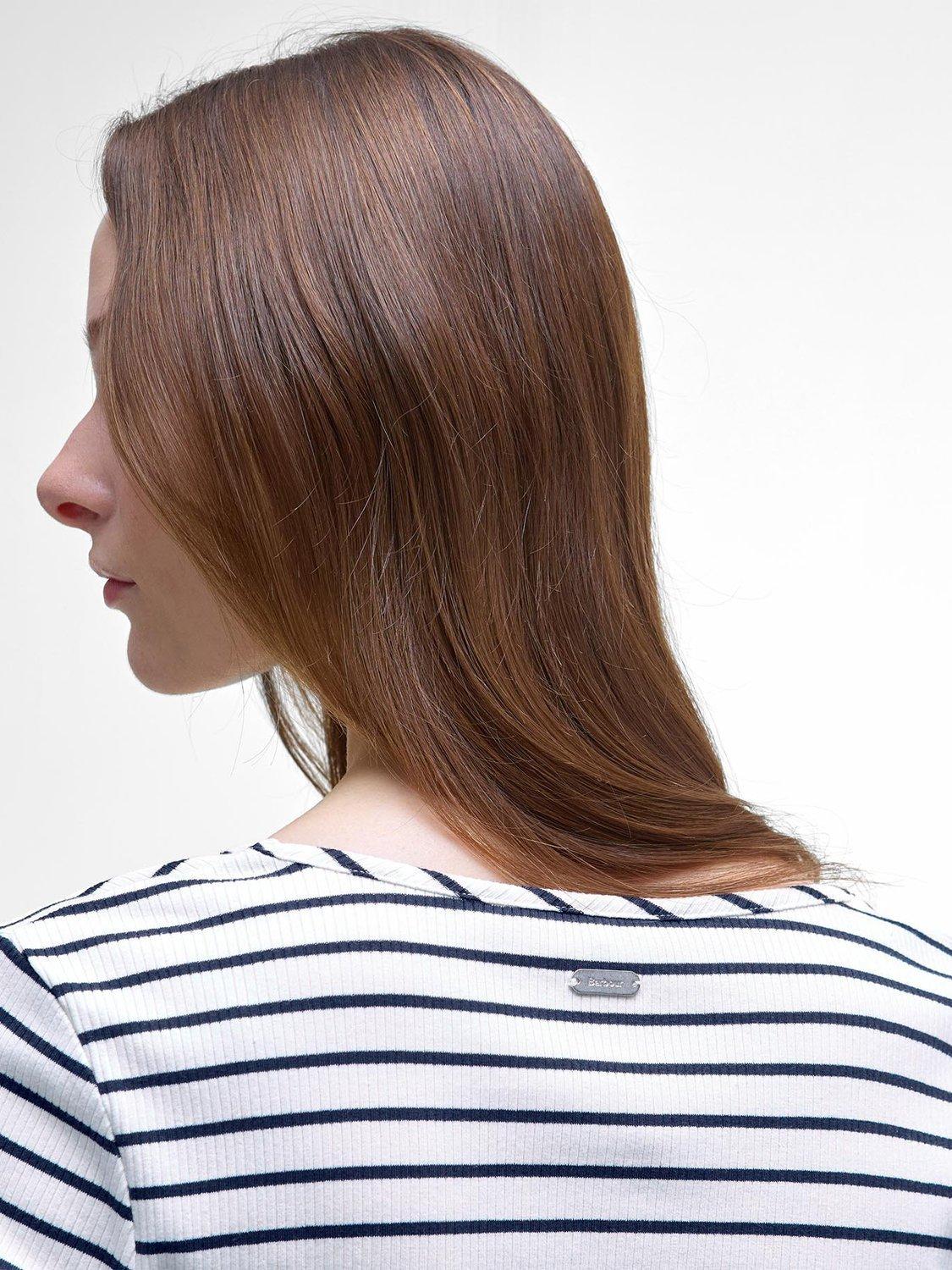 Product image 6 of 6, which shows Barbour Blake Striped Long-Sleeved Cotton Blend Shirt, Cloud/Black, 10
