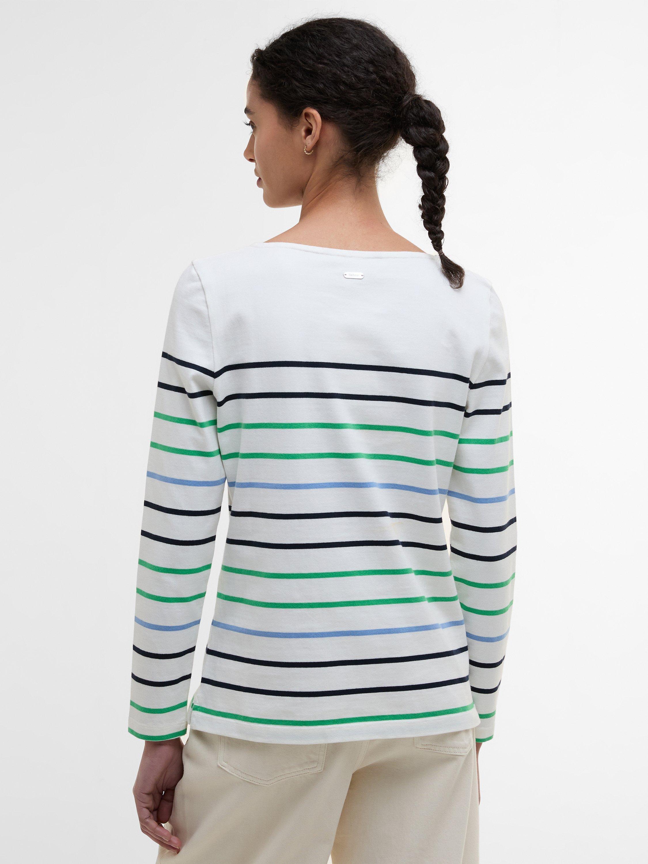 Product image 2 of 11, which shows Barbour Hawkins Script Embroidered Striped Cloud Cotton Top, Cloud/Multi, 8