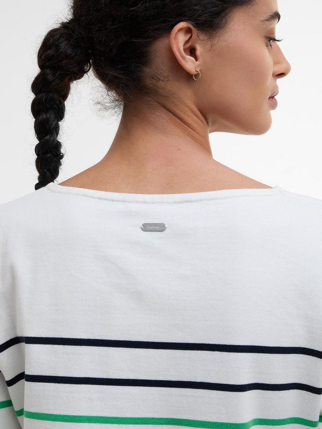 Product image 7 of 11, which shows Barbour Hawkins Script Embroidered Striped Cloud Cotton Top, Cloud/Multi, 8