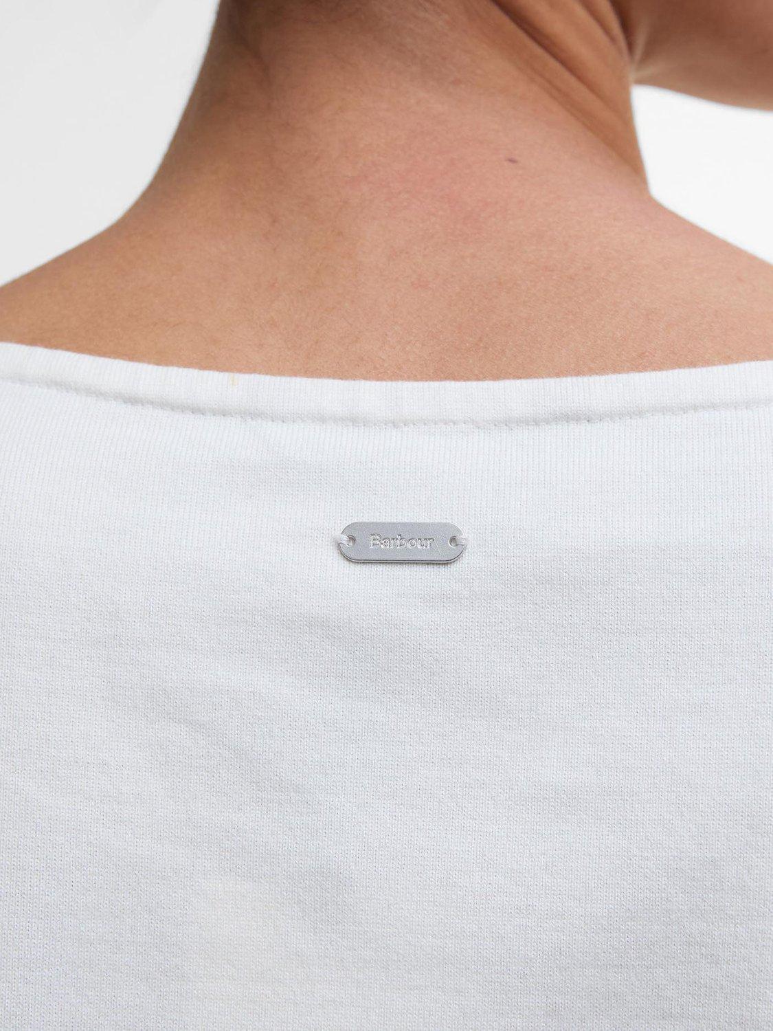 Product image 8 of 11, which shows Barbour Hawkins Script Embroidered Striped Cloud Cotton Top, Cloud/Multi, 8