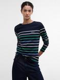Barbour Hawkins Script Embroidered Striped Cotton Top, Navy/Multi