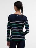 Barbour Hawkins Script Embroidered Striped Cotton Top, Navy/Multi