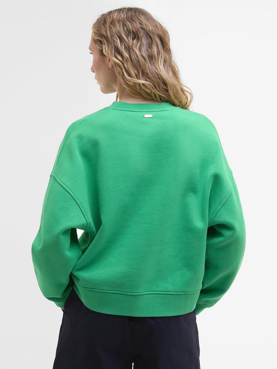 Product image 2 of 5, which shows Barbour Silverdale Boucle Graphic Cotton Varsity Sweatshirt, Kelly Green, 8