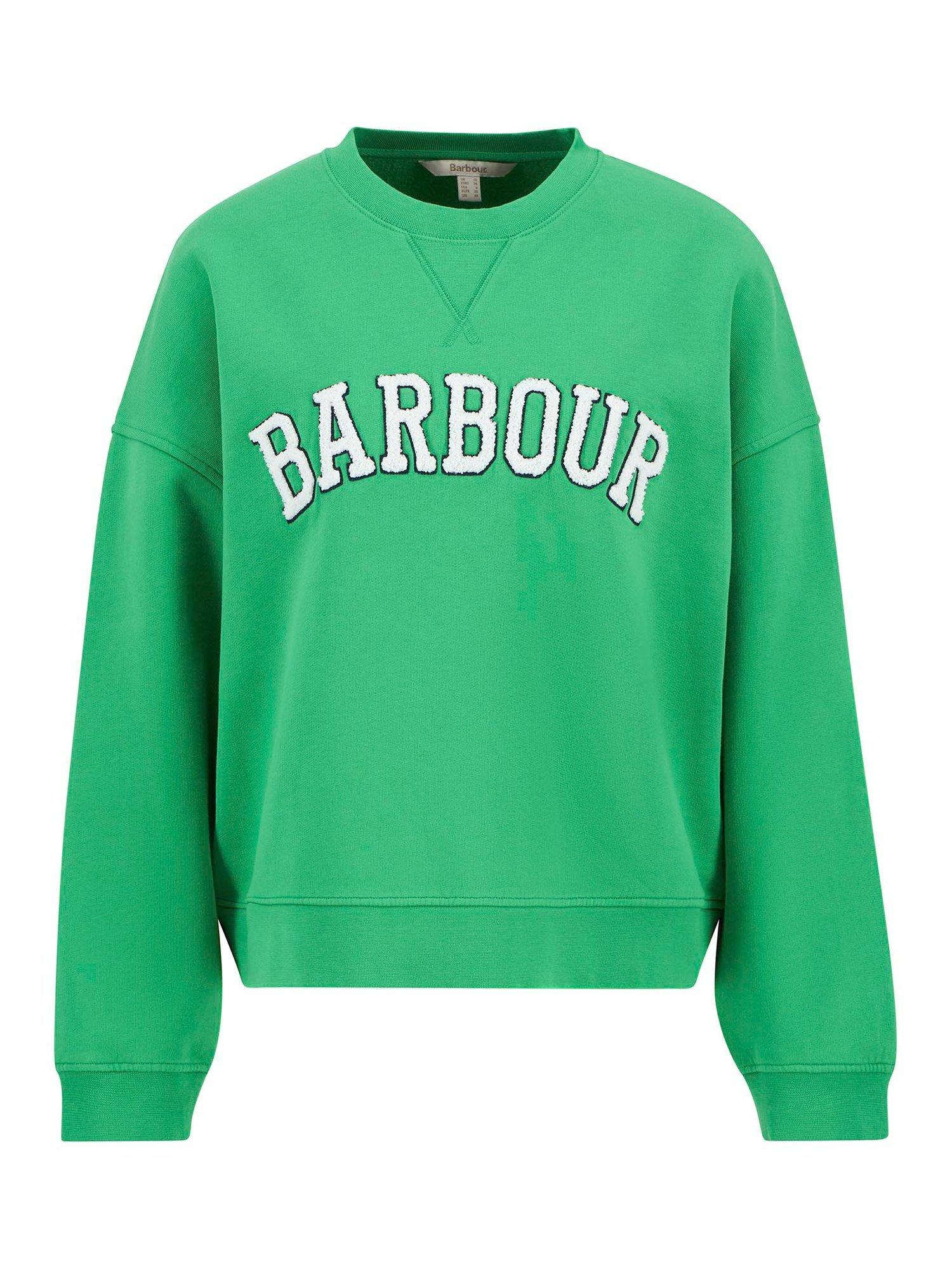 Product image 4 of 5, which shows Barbour Silverdale Boucle Graphic Cotton Varsity Sweatshirt, Kelly Green, 8