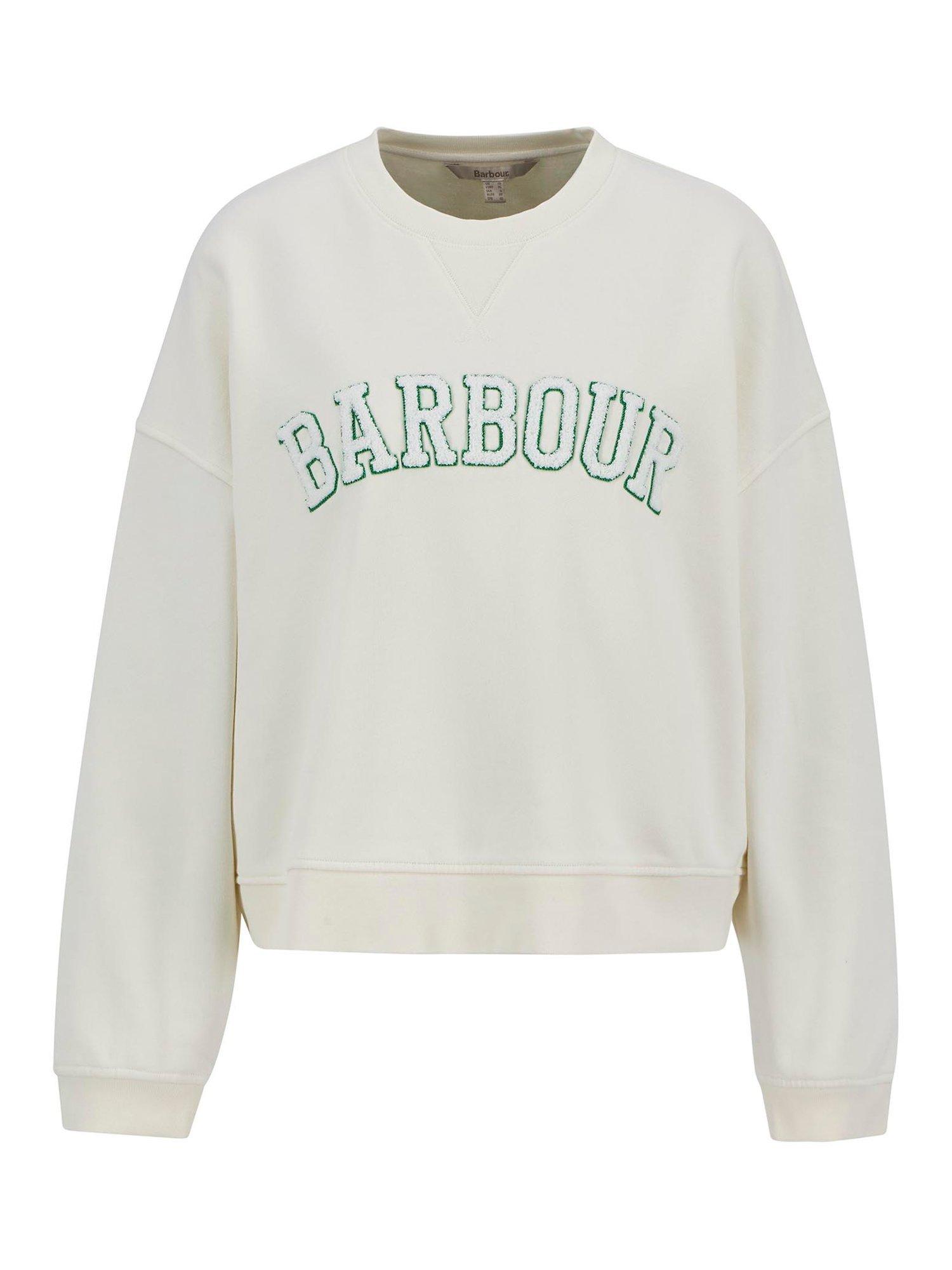 Product image 4 of 7, which shows Barbour Silverdale Boucle Graphic Cotton Varsity Sweatshirt, Neutral, 8