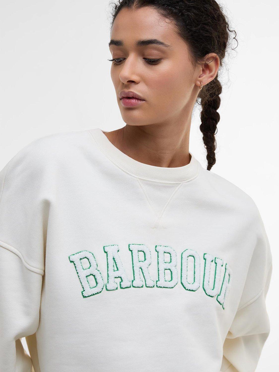 Product image 5 of 7, which shows Barbour Silverdale Boucle Graphic Cotton Varsity Sweatshirt, Neutral, 8