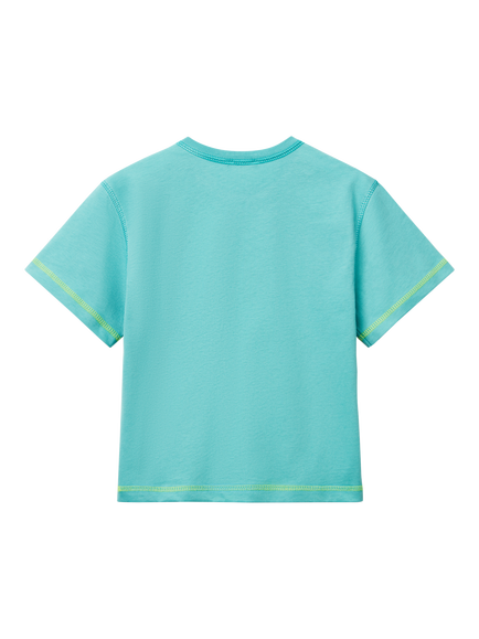 Benetton Kids' Cotton Surf Day Graphic T-Shirt, Teal Green - view 2, Teal Green