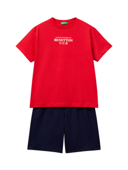 Benetton Kids' Cotton Logo T-Shirt & Shorts Set, Red, Red