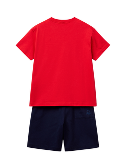 Benetton Kids' Cotton Logo T-Shirt & Shorts Set, Red - view 2, Red