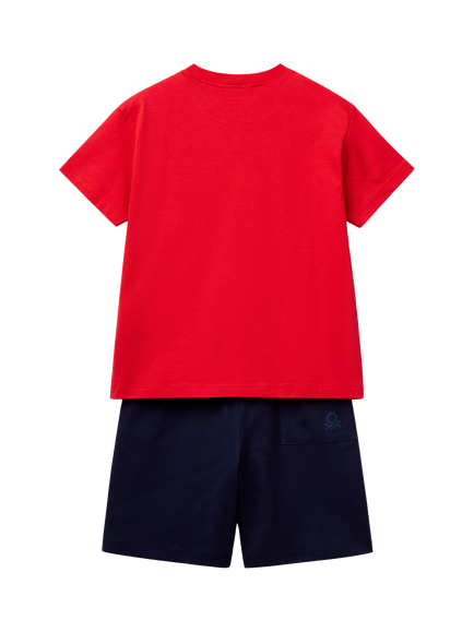 Benetton Kids' Cotton Logo T-Shirt & Shorts Set, Red - view 2, Red