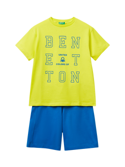Benetton Kids' Cotton Logo T-Shirt & Shorts Set, Lime, Lime