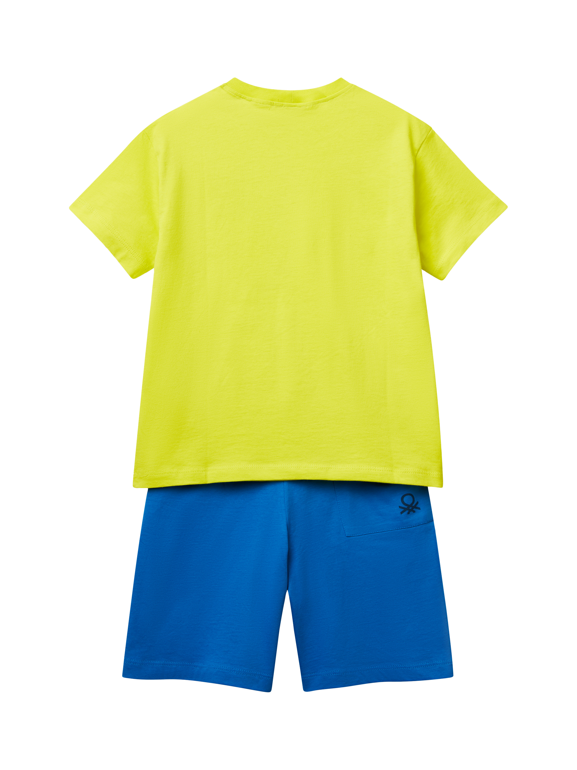 Product image 2 of 3, which shows Benetton Kids' Cotton Logo T-Shirt & Shorts Set, Lime, 6-7 years