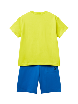 Benetton Kids' Cotton Logo T-Shirt & Shorts Set, Lime - view 2, Lime