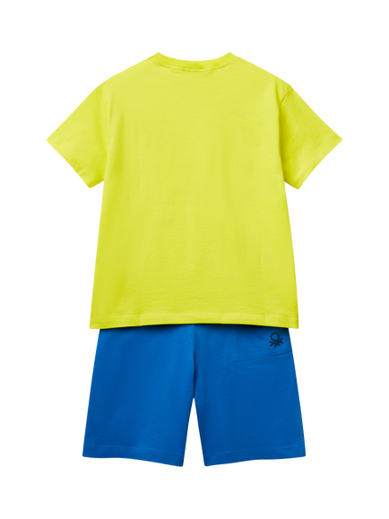 Benetton Kids' Cotton Logo T-Shirt & Shorts Set, Lime - view 2, Lime
