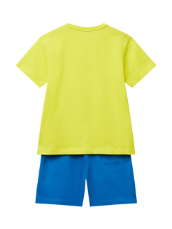 Benetton Kids' Cotton Logo T-Shirt & Shorts Set, Lime - view 2, Lime