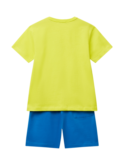 Benetton Kids' Cotton Logo T-Shirt & Shorts Set, Lime - view 2, Lime