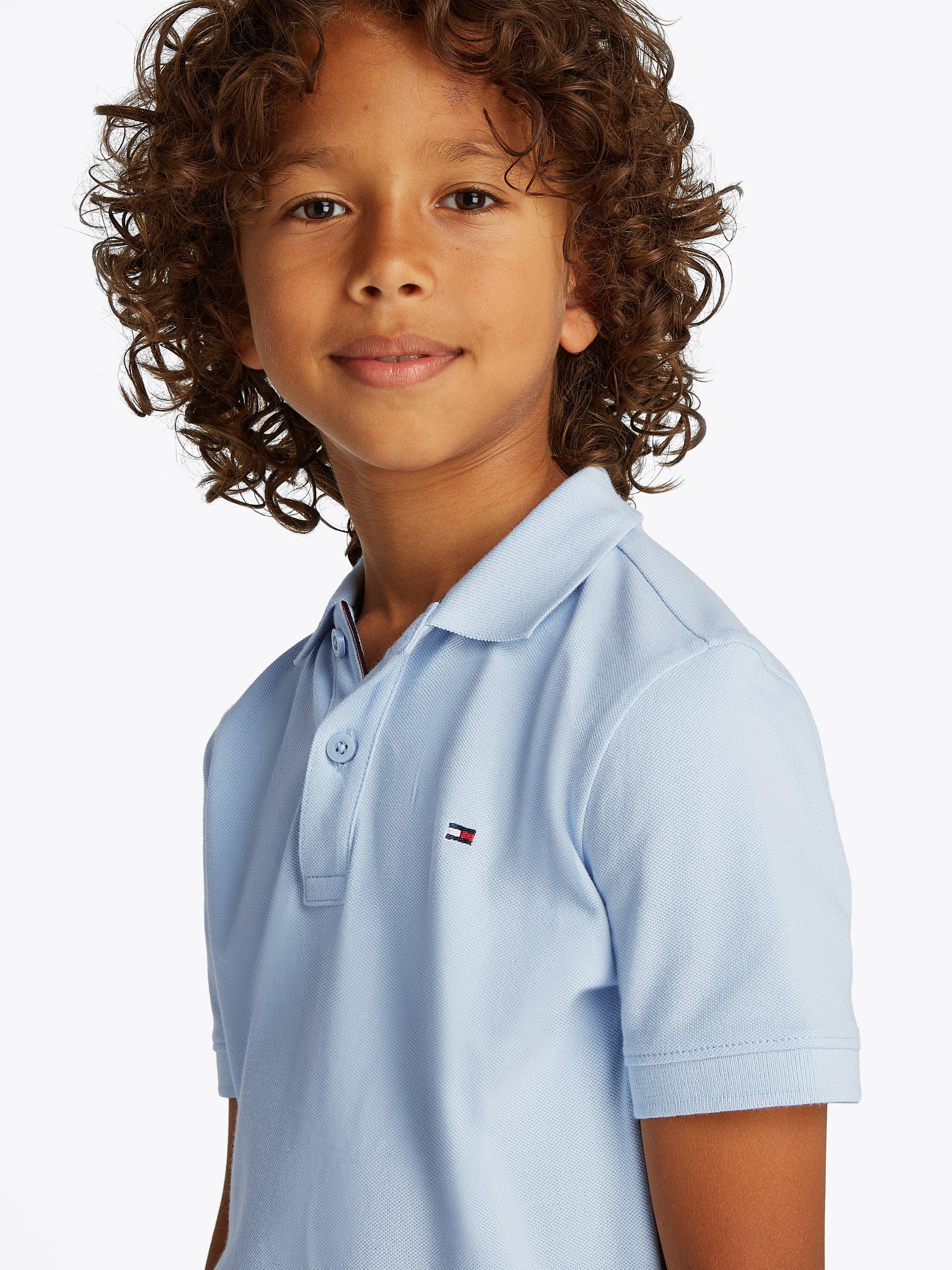 Product image 3 of 5, which shows Tommy Hilfiger Kids' Flag Short Sleeve Polo Shirt, Breezy Blue, 3 years