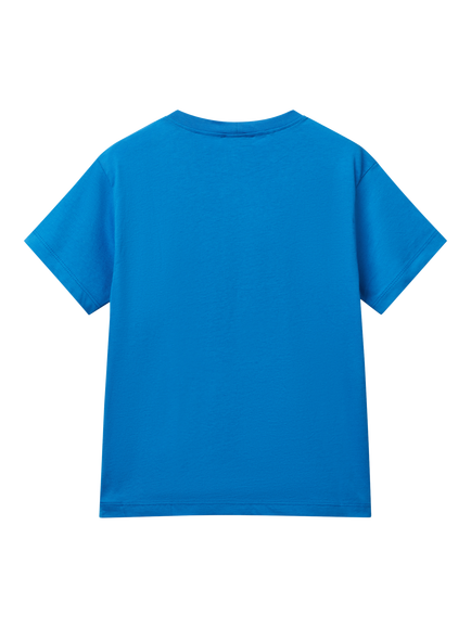Benetton Kids' Cotton Logo Short Sleeve T-Shirt, Blue - view 2, Blue