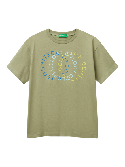 Benetton Kids' Logo T-Shirt, Olive Green, Olive Green