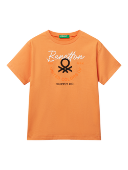 Benetton Kids' Logo T-Shirt, Apricot, Apricot