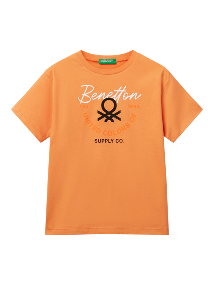 Benetton Kids' Logo T-Shirt, Apricot, Apricot