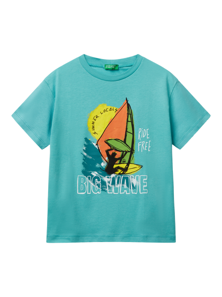 Benetton Kids' Sail T-Shirt, Teal Green, Teal Green